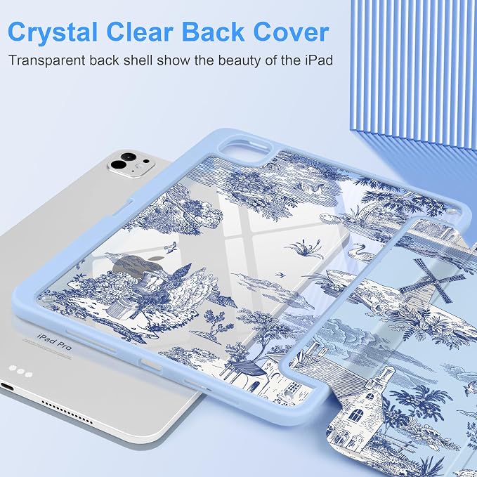 DONGKE for iPad Pro 11-Inch Case (M5 2025 / M4 2024) 6th/5th Generation [Auto Sleep/Wake &amp Pencil Pro Holder] Clear Acrylic Back Smart Trifold Stand Cover Bear &amp Cherry