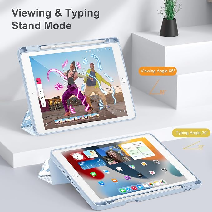 Tuiklol for iPad 10.2 inch 9th / 8th / 7th Gen 2021 2020 2019 Release Case | Built in Pencil Holder - TPU Protection Trifold Stand Stand Clear Back Tablet Cover With Auto Wake/Sleep Blue berries