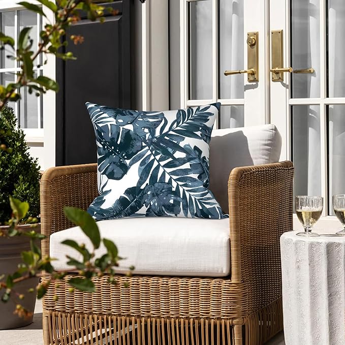 LVTXIII Outdoor Throw Pillows, Decorative Throw Pillows with Inserts, 16"x16" Square Pillows for Bed, Couch, Sofa and Patio Furniture, Set of 2, Palm Blue