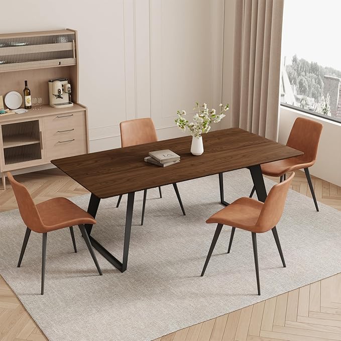 ZckyCine Extendable Dining Table - 63" to 78.7" Adjustable Rectangular Table with Black Metal Legs, Modern Expandable Dining Table for 6-8 People