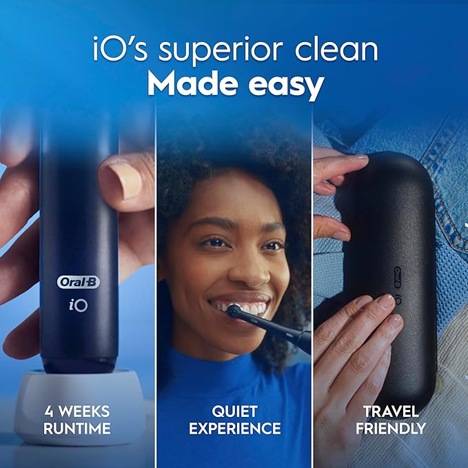 Oral-B iO Simple Clean Rechargeable Electric Powered Toothbrush, Night Black with 1 Gentle Care Brush Head and 1 Black Travel Case - Automatic Pressure Sensor to Protect Gums - 3 Modes - 2 Min Timer