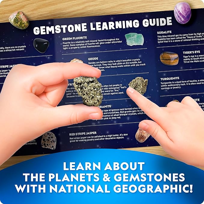 National Geographic Ultimate Space Gemstone Dig Kit – 8 Planet-Shaped Bricks with 16 Real Rock & Gemstone Specimens, Gems for Kids, Excavation Digging Activity, Gem Mining Kit