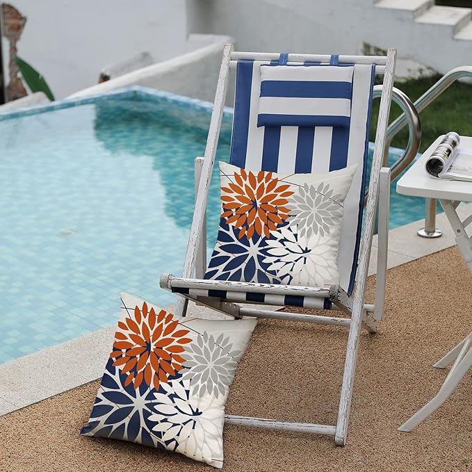 DFXSZ Outdoor Throw Pillow Covers 20x20 Inch Set of 2 Waterproof Spring Summer Geometric Elegant Orange Blue Outdoor Pillow Covers for Patio Funiture Garden Couch 158V20
