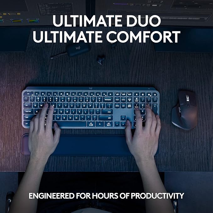 Logitech MX Keys S Combo - Performance Wireless Keyboard and Mouse with Palm Rest, Customizable Illumination, Fast Scrolling, Bluetooth, USB C, for Windows, Linux, Chrome, Mac,Color Graphite.