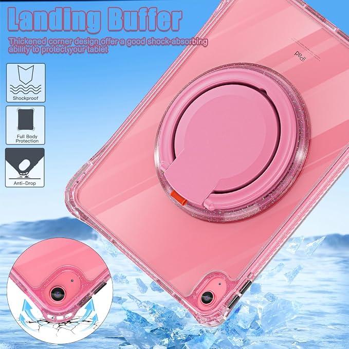 MEEgoodo Case for iPad A16 11th Generation 11 inch 2025 Cover for iPad 10th Generation 2022 Glitter Tablet Cases with Soft TPU &amp Transparent PC &amp Rotating Stand for Kids Light Blue