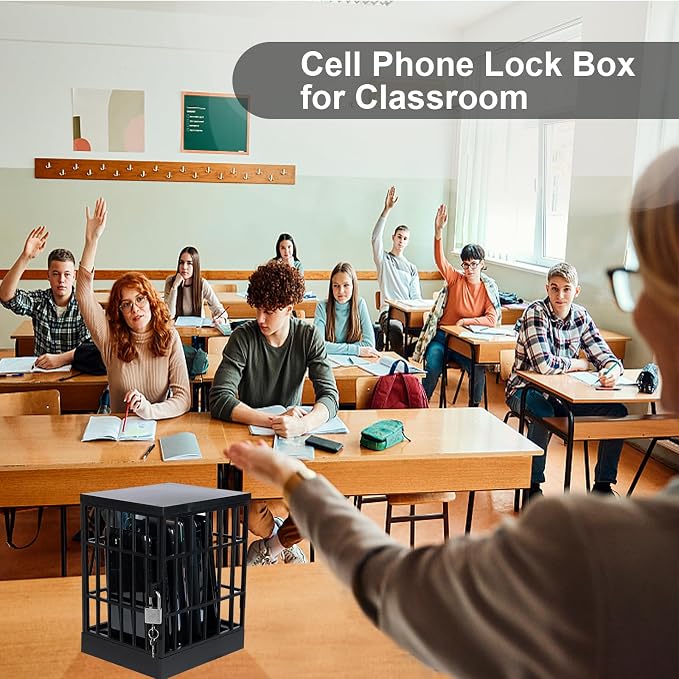 Gemaxvoled Cell Phone Jail Lock Box Mobile Phones Prison Lockable Cage for Classroom Family Time Party