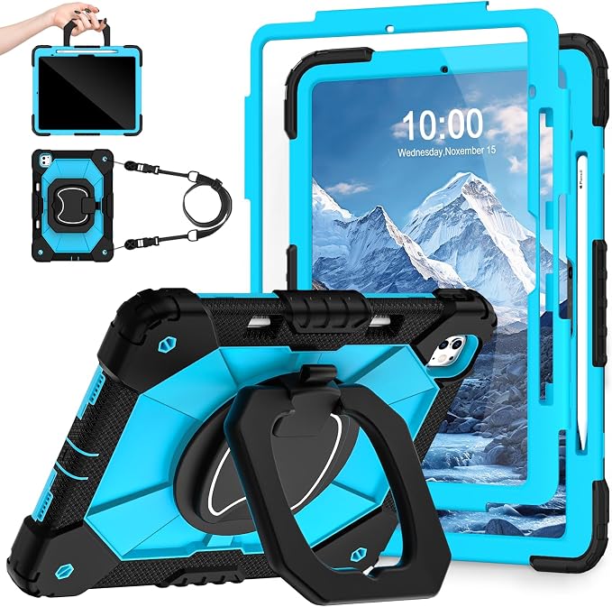WESOROL Case for iPad Pro 13 Inch M5 2025 / M4 2024 (7th Gen) with Screen Protector/360° Rotating Stand/Pencil Holder/Shoulder StrapMilitary Grade Shockproof iPad Case 13 Inch iPad Pro M5/M4Black