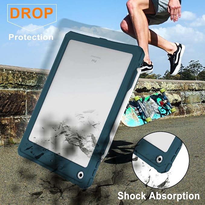 10.2 Waterproof Case Compatible with iPad 9th 8th 7th Generation 2021/2020/2019 Built-in Screen Protector with Strap Stand Pencil Holder Full Body Heavy Duty Protective Shockproof