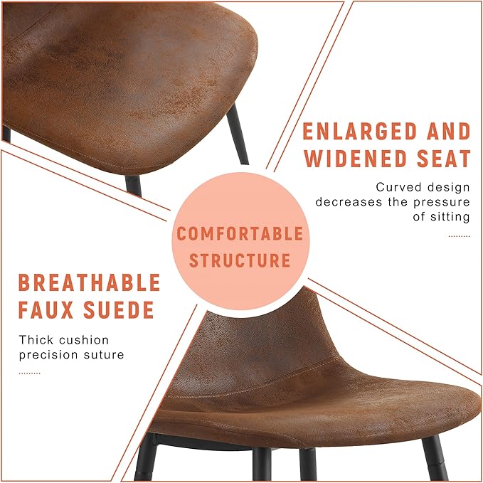 AZmac Round Dining Table Set for 6, Wooden Round Table 7-Piece with Modern Farmhouse Dining Table and 6 Suede Leather Chairs for Kitchen Dining Room, Walnut Table + 6 Brown Chairs