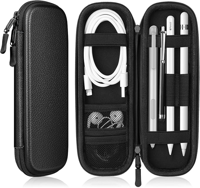 Fintie Holder Case for Apple Pencil Pro, Apple Pencil (USB-C / 1st / 2nd Generation), PU Leather Carrying Bag Sleeve Compatible with Pen, USB Cable, Samsung Stylus, Black