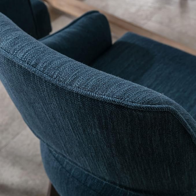 Linen Dining Chairs Set of 4 Upholstered Farmhouse Kitchen Chair Accent Chairs Side Chair with Wood Legs for Living Room/Dining Room/Bedroom/Restaurant, Blue