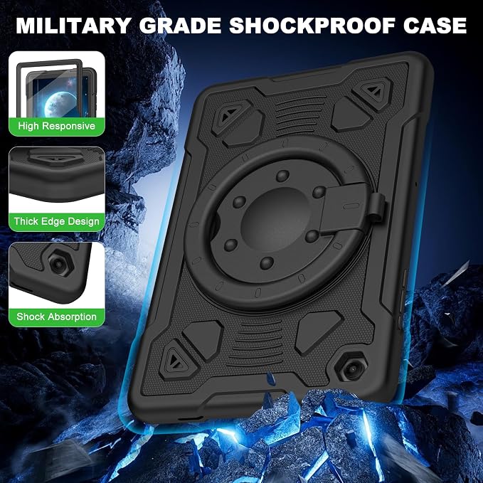 Case for Samsung Galaxy Tab A11 Plus 2025 / A9 Plus 2023 11 Inch Tablet CaseGalaxy Tab A11+/A9+ Case with Screen Protector360°Rotating Stand &amp Shoulder Strap Pencil Holder (Black)
