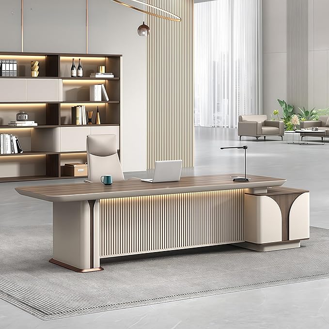 Modern L Shaped Desk, 110.2 inch Large Desk with Storage, Executive Desks for Home Office No Installation Required with Drawers and Lockable