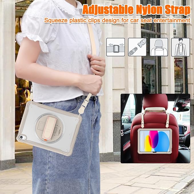 Case for iPad (A16) 11th/10th Generation 2025/2022 11/10.9 inch Rugged Shockproof Protective Cover with Screen Protector 360° Rotating Hand Strap&ampStand Pencil Holder Black