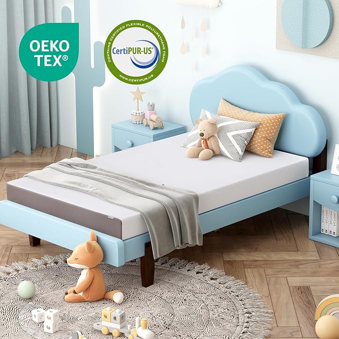Amazon Basics Memory Foam Mattress, Soft Plush Feel, 6 Inch, Twin, White/Grey