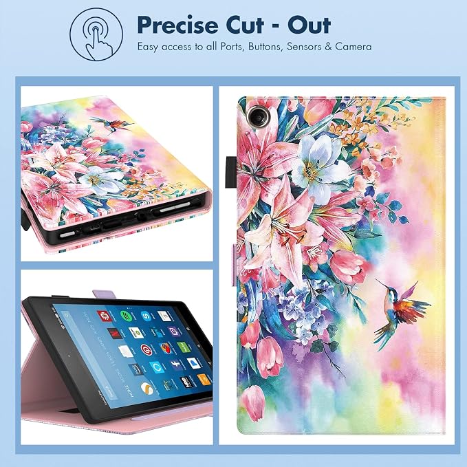Dteck for Fire HD 8 Tablet Case (8th/7th/6th Generation-2018/2017/2016 Release) 8 Slim Folio Case with Auto Sleep Wake &amp Stand Function with Hand Strap Protective PU Leather Cute Cover Colorf