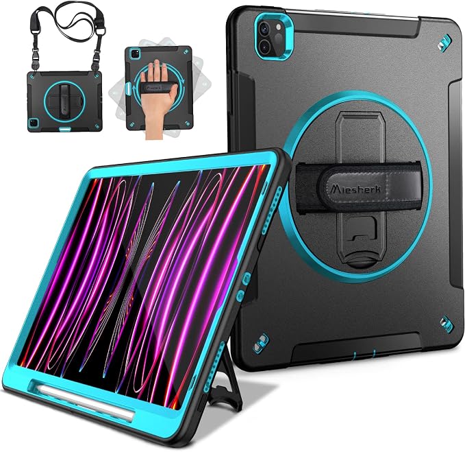 Miesherk Case for iPad Pro 12.9 Inch 6th/5th/4th GenShockproofGreen | Military Grade Heavy Duty Shockproof iPad Pro 12.9 Case - Rotating Stand Pencil Holder Hand/Shoulder Strap