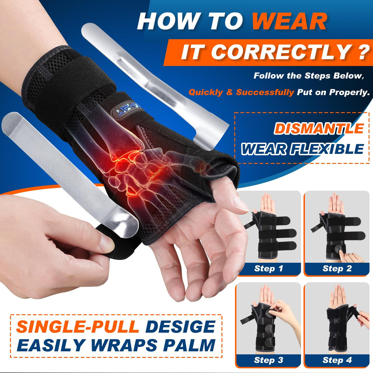 TISMOD Wrist Thumb Brace Spica Splint Right Left Hand Adjustable
