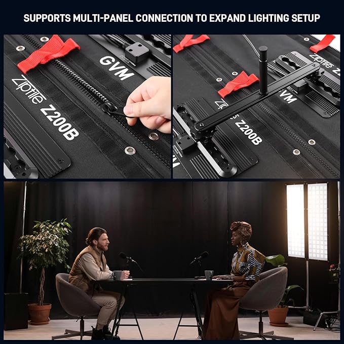 GVM Z200B Flexible LED Light Panel with Bluetooth Control, 200W Photography Light with Zipper Splicable, 2700K-6800K, Ultra-Thin 12"x36" Video Light with Softbox for Studio, Film, Vlog, Photography
