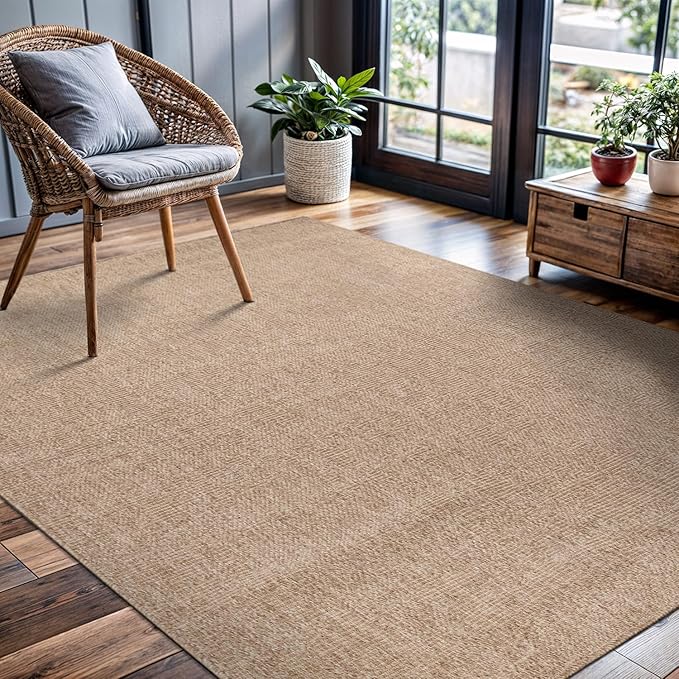 CAMILSON Easy Jute Rug 6x9, Indoor Outdoor Natural Color Fiber Area Rugs for Living Room Patio and Kitchen Rug, Solid Boho Woven Design, Easy-Cleaning, Washable Outside Carpet Alfombras (6 x 9)