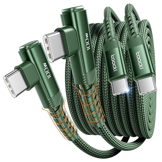 toocki USB C Cable 10ft 2Pack 100W Right Angle Fast Charging Cord Blue | Nylon Braided USB 2.0 Cable for iPhone 17 16 15 Pro Plus Pro Max Air iPad Pro Galaxy S25 S24 Switch MacBook Pro Pixel