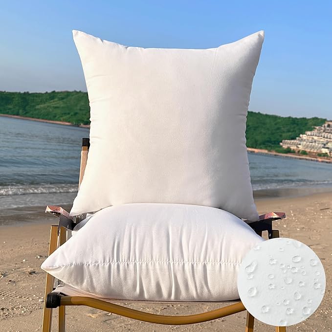 24 x 24 Outdoor Pillow Insert Large Throw Pillow Inserts Pack of 2 Water Resistant Patio Furniture Pillows Decorative Porch Couch Pillows Premium Square Sofa Pillow, White