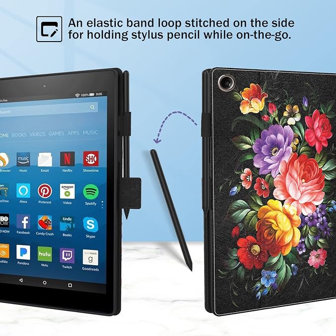 Dteck for Fire HD 8 Tablet Case (8th/7th/6th Generation-2018/2017/2016 Release) 8 Slim Folio Case with Auto Sleep Wake &amp Stand Function with Hand Strap Protective PU Leather Cute Cover Colorf