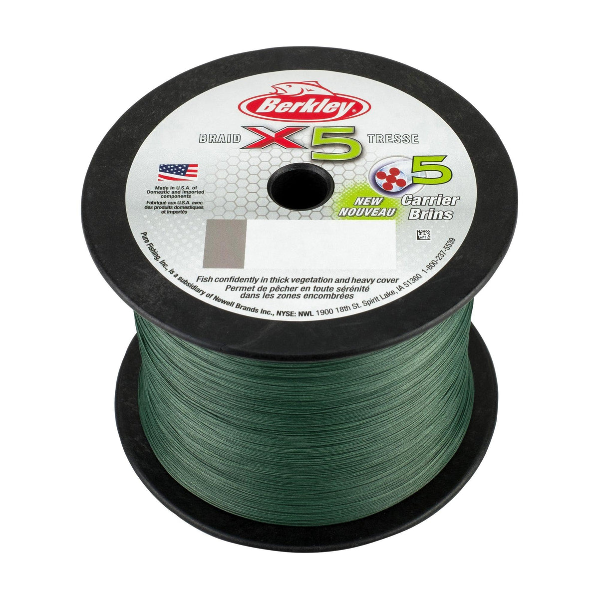 Berkley x5 Braid Superline, Crystal, 15-Pound Break Strength, 328yd Fishing Line, Suitable for Freshwater and Saltwater Environments, Low-Vis Green, 2188yd