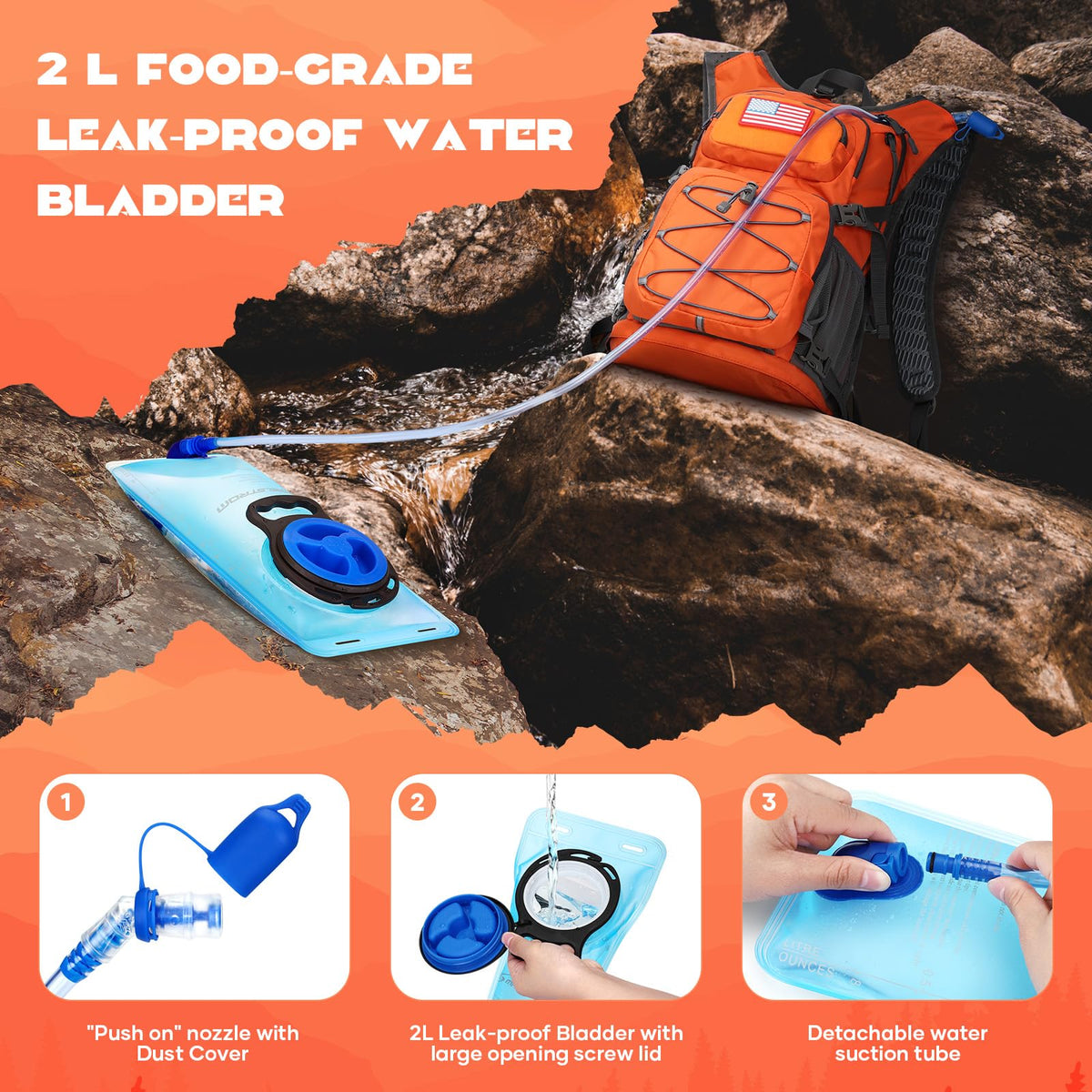 Maelstrom Lightweight Hydration Hiking Backpack with 2L Water Bladder