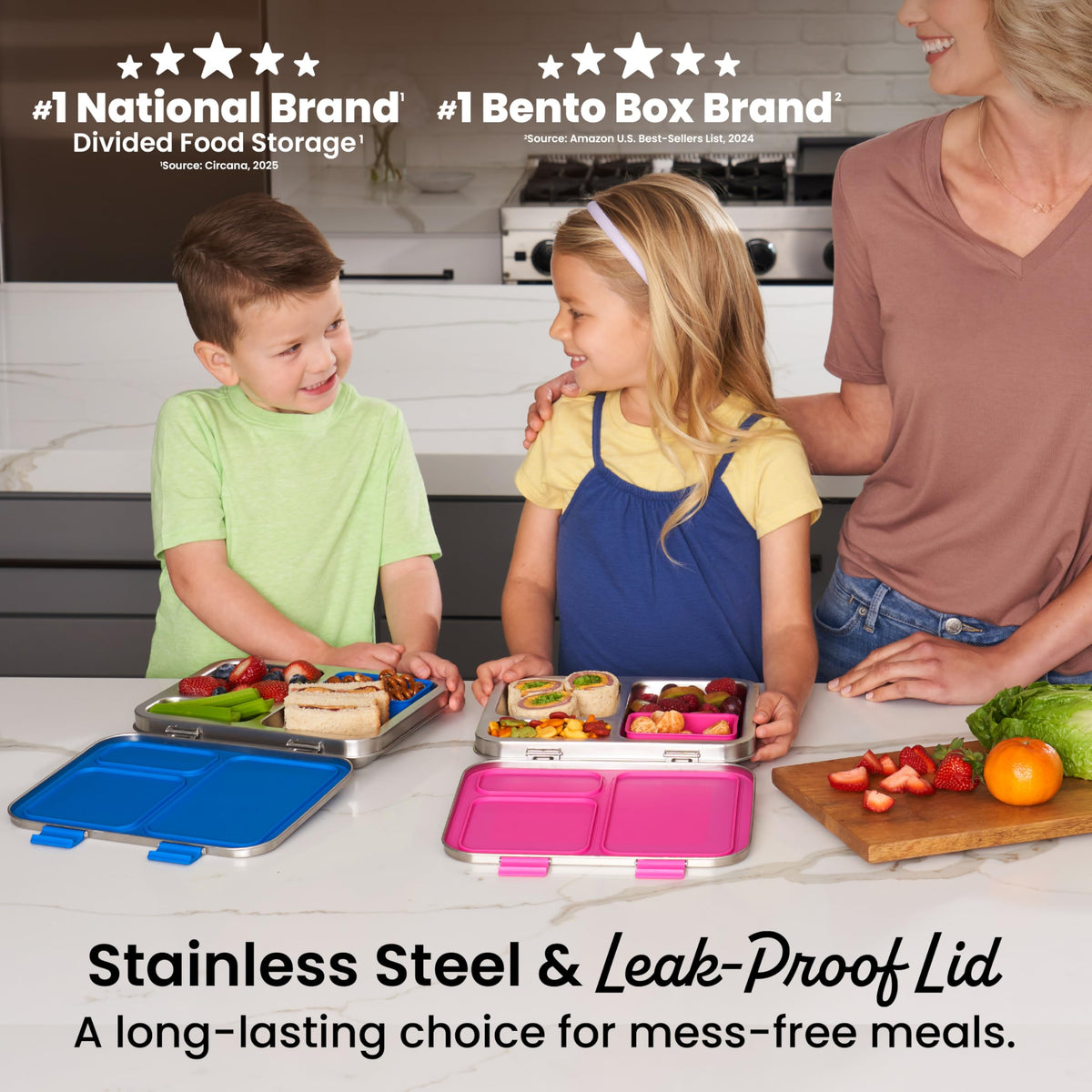 Bentgo Kids Stainless Steel Leak-Resistant Lunch Box - 3-Compartments with Bonus Silicone Container, Durable, Eco-Friendly, Dishwasher Safe, BPA-Free, Ideal for School, Ages 3+ (Fuchsia)