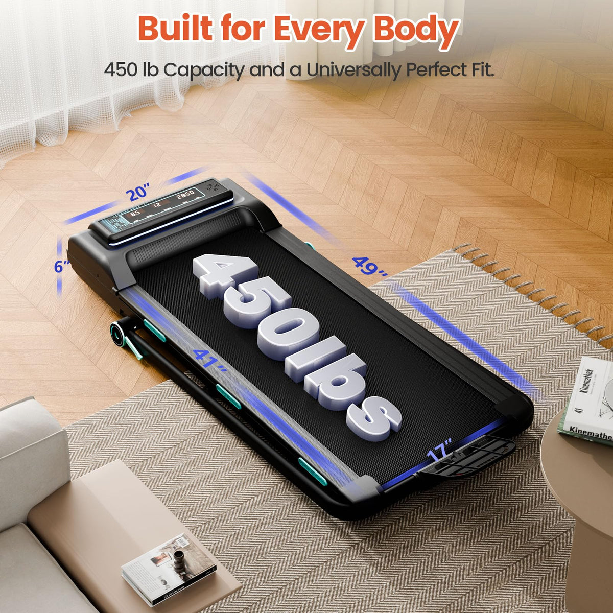 Trygoal Treadmill with 12% 11-Level Auto Incline, Walking Pad with Handle Bar, 450 lbs Capacity, Under Desk Foldable Treadmills with Bluetooth Speaker, Powerful Walking Pad for Home, APP Connect