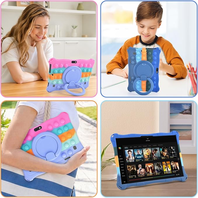 DETUOSI 10.1 inch Soft Silicone Rotatable Tablet Case Dazzling Dark Blue | 360°Rotatable Stand Multi Angle Protective Cover Funny Protective Case for 10.1 inch Tablet