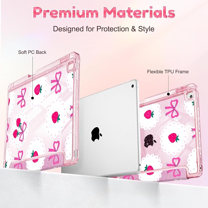 Mektron Sparkly Case for iPad 10.2 inch Glitter Tablet Cases for iPad 9th Gen 2021/8th Gen 2020/7th Gen 2019 Cover with Shiny Clear Back Shell Foldable Bling Smart Cover Blue Floral