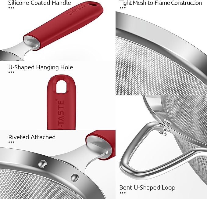 U-Taste Medium Fine Mesh Strainer: 18/8 Stainless Steel 4.73in 30 Mesh Kitchen