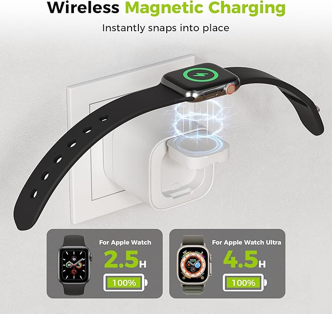 Charging Blocks for Apple Watch CHARCO 35W Retractable USB C Charger Block | 1 USB C and 1 USB A Wireless Smart Watch Charger with Foldable Plug Compatible with iPhone AirPods iWatch 1 Pack. With