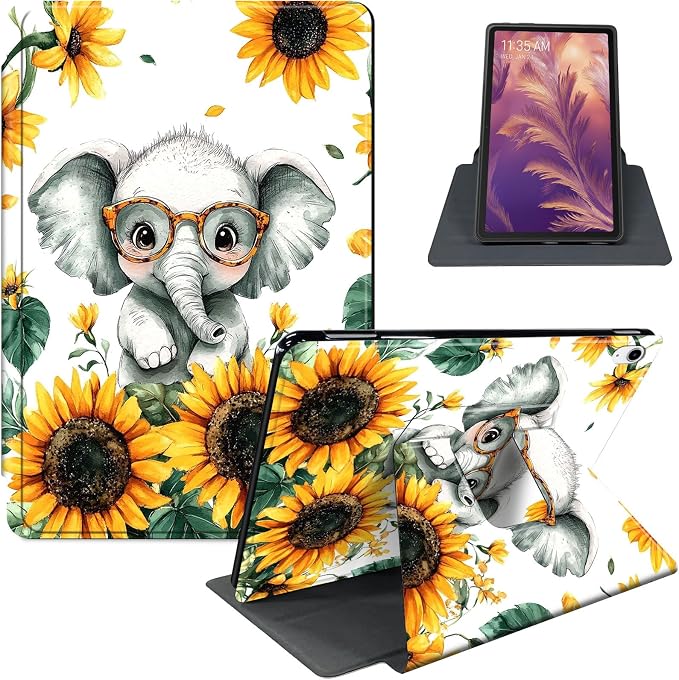 for iPad 11th Generation (A16 2025) 11 / iPad 10th Gen 10.9 2022 Case 360° Rotating PU Leather Stand Cover with Auto Sleep/Wake Shockproof TPU Backl Raccoon Perched