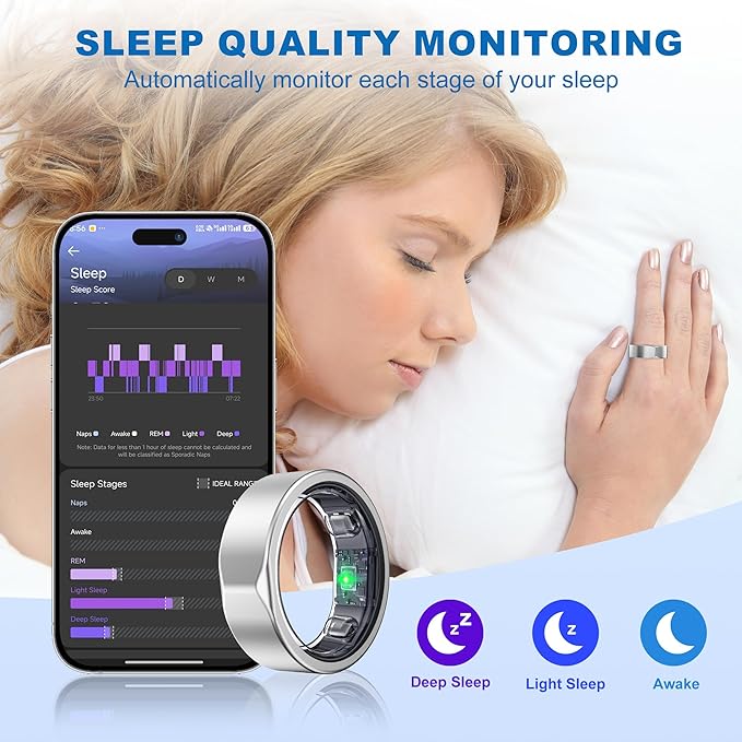Smart Ring for Women Men, Valentine's Day Gifts, Minimalist Fitness Ring with Heart Rate, Stress, Sleep, Step, Calorie Tracking, 5ATM Waterproof for iPhone and Android,No Subscription (Silver, 10)