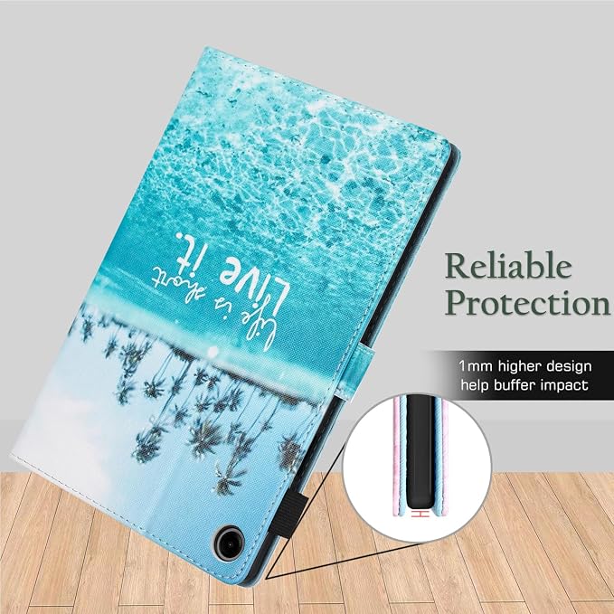 Fancity Case Fits Samsung Galaxy Tab A9/A11 Plus 11” 2025/2023 X210/X216 | Premium PU Leather Cover with Multi-Angles Pencil Holder Smart Wake Sleep for Galaxy Tab A9 A11 Plus X218 Beach