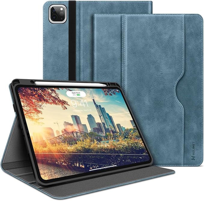 Case for iPad Pro 13 inch Case M5 2025/M4 2024 with Pencil Holder | Supports Pencil Pro/Pencil Auto Sleep/Wake Function Vegan Leather Smart Stand Cover (Black)
