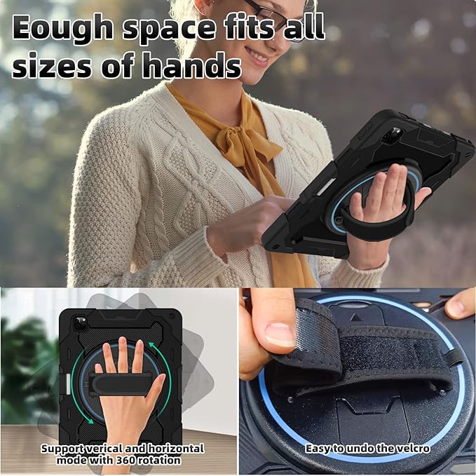 for iPad Pro 12.9 inch Case (6th/5th/4th/3rd Gen)Not fit iPad 12.9 2nd/1st Gen with Screen Protector for Kids with 360 Kickstand Hand Strap Pencil Holder [15ft Drop Protection]