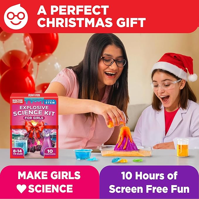 Doctor Jupiter Explosive Science Kit for Girls Ages 8-10-12-14 | Birthday Gift Ideas for 8,9,10+ Year Olds | Chemistry Set, STEM Toy Kit with 10 Experiments | Learning & Educational Projects