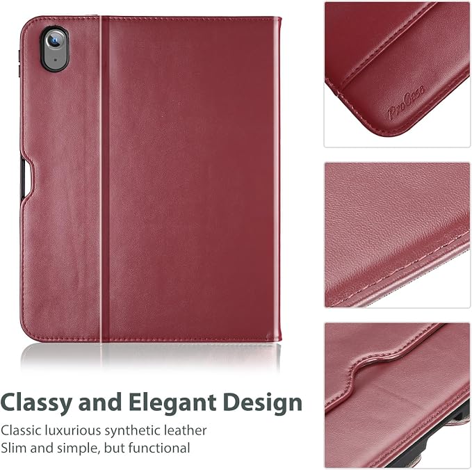 ProCase for iPad A16 11th Generation 11” 2025/iPad 10th Generation 10.9” 2022 with Pencil Holder iPad 11/10 PU Leather Case Business Stand Cover Smart Folio with Hand Strap Front Pocket -Berrypurple