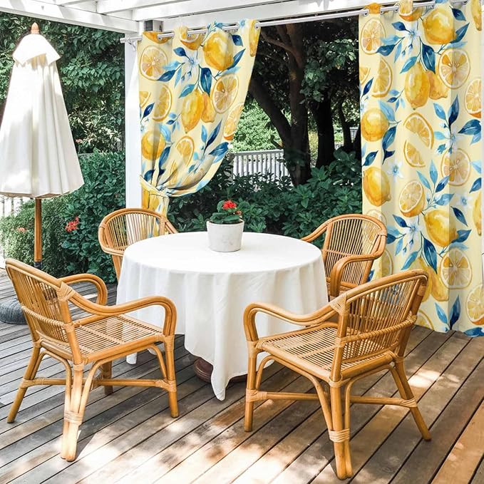 Lemon Outdoor Curtains for Patio Lemon Leaves Summer Plants Begin Waterproof
