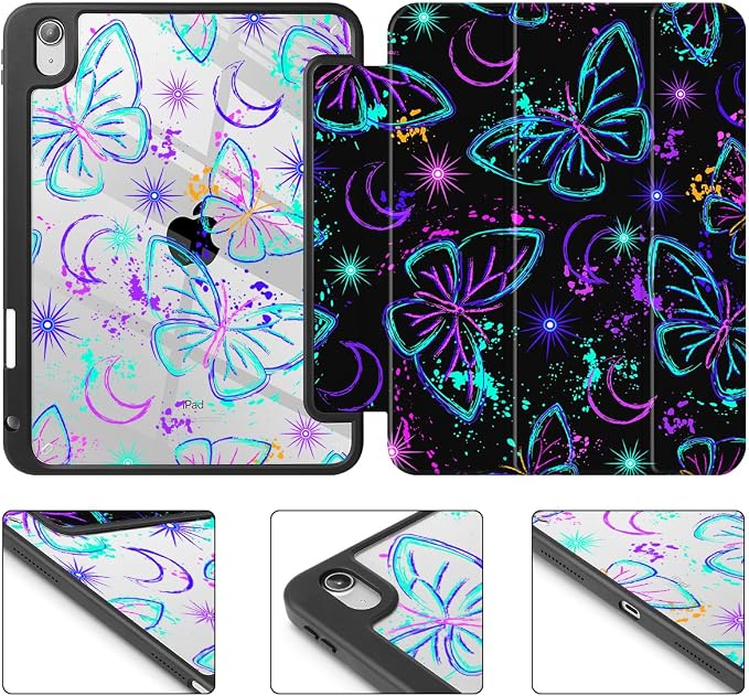 Mektron Case for 2026 iPad Air 11 inch M4 8th (M3 2025 7th /M2 2024 6th) Compatible with iPad Air 10.9 (2022 5th Gen /2020 4th Gen) Shockproof Clear Shell Blue Bows &amp Flowers