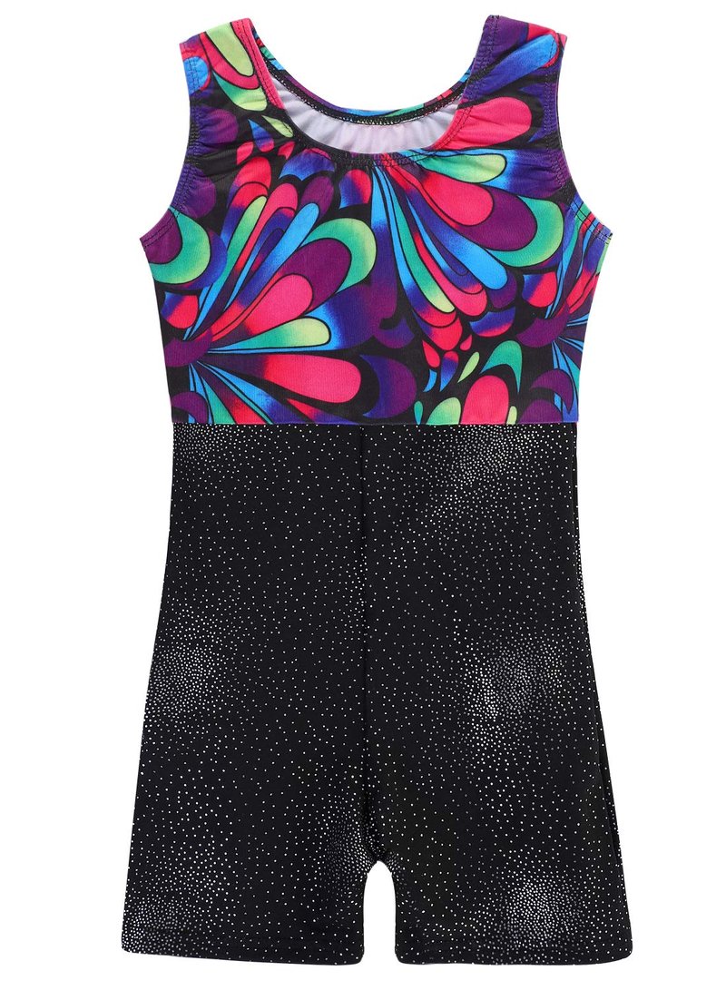 HOZIY Girls Gymnastics Leotards With Shorts Dance Sparkle Size 7-8 Years Old Rose Red Stripe