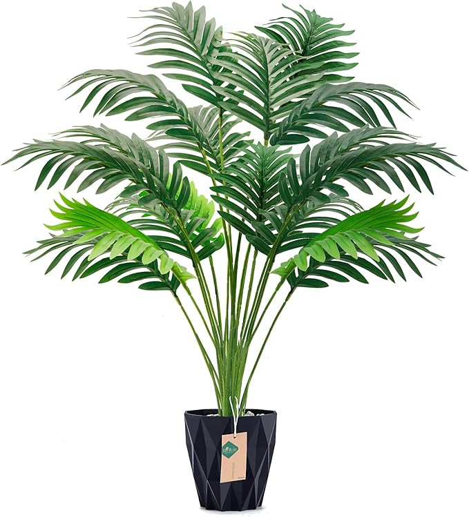 Der Rose 28'' Artificial Plants Large Fake Palm Tree Tall Fake Plants Indoor for Living Room Porch Balcony Patio Decor Outdoor (Black Pot)