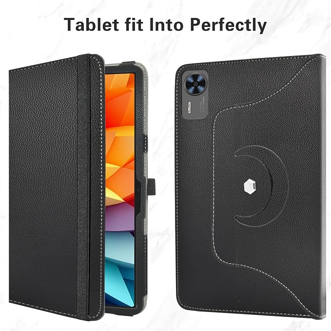 MAMA MOUTH for DOOGEE T36 Rotating CaseBlackview Mega2 Case360 Degree Rotary Stand with Cute Pattern Cover for DOOGEE T36 /Blackview Mega2 /Mega2 WiFi 12 TabletsBlack