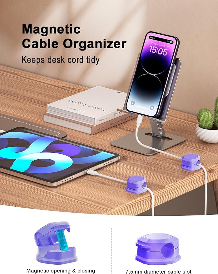 Cord Organizer - Cord Holder for Nightstand - Cable Clips - Cord Holder, Magnetic Cord Organizer, for Desk, Nightstand, Phone Charger, Computer, Home, Office, Car