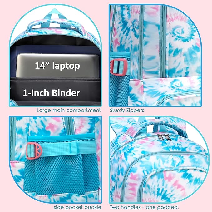 BLUEFAIRY Girls Backpack with Lunch Box for Kids Primary Elemenatry Book Bag Set Middle School Bookbags Set for Teens Childs Back to School Gifts 2 Pcs Blue