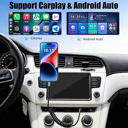 240W Coiled USB-C to USB-C Cable CarPlay &amp Android Auto Car Data Cord | Black 6.2FT retractable cable 240W fast charge works with iPhone 15-17 Galaxy Pixel 8/9 for CarPlay &amp Android Auto
